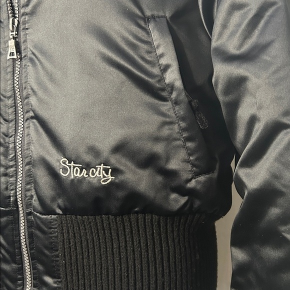 Y2K Star City Faux Fur Bomber Jacket - Black | Size L - Picture 4 of 9